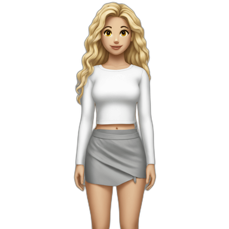 hyperrealistic shakira white top grey micro skirt emoji