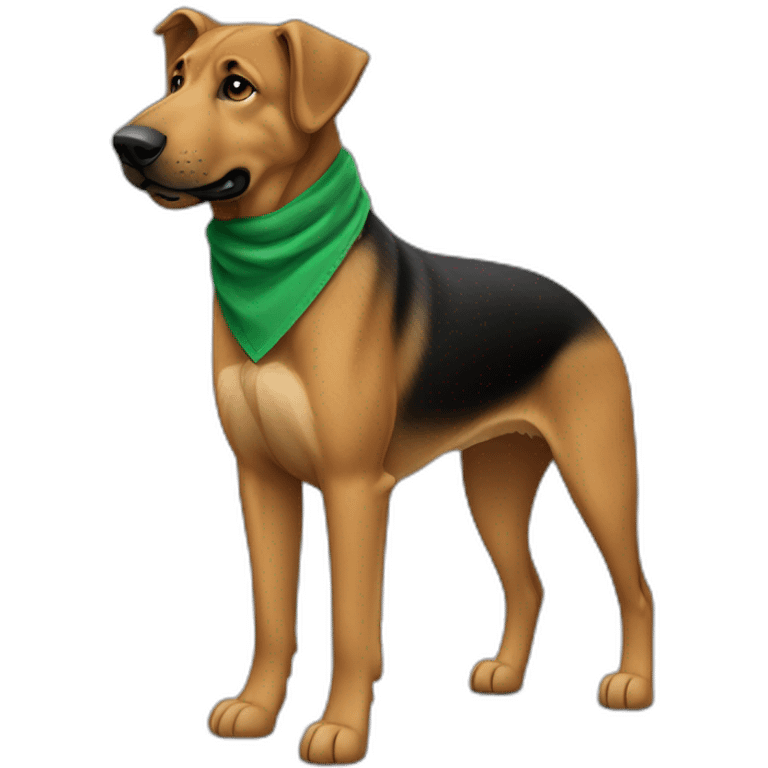 75% Coonhound 25% German Shepherd mix dog wearing small plain green bandana side view full body in profile left facing emoji