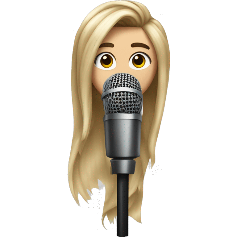 miley cyrus with long brow hair with a microphone emoji