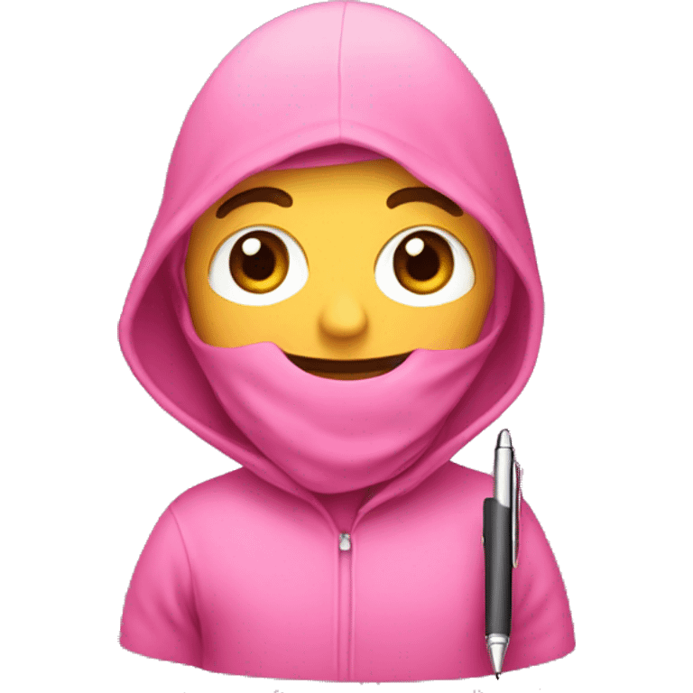 A jourbal with a pink cover and a pen emoji