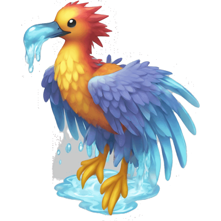 Wet dripping watery Cool Cute Fantasy legendary sea-bird ocean-water-type-Hydro-Phoenix-avian Fakemon full body emoji