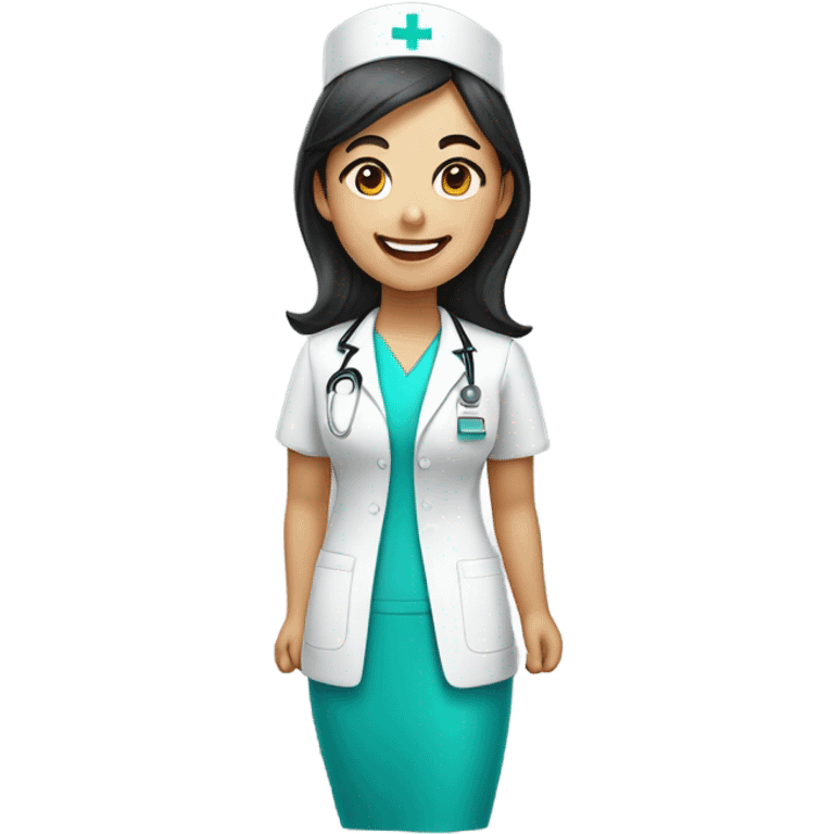 cute Asian nurse with smile emoji