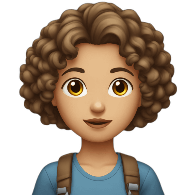 face of midle easten curly tenage girl with brown hair in T-shirt emoji