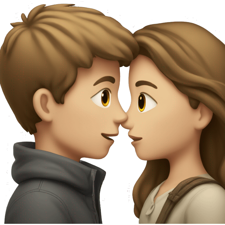 A pale brunette boy and a pale brown-haired girl kissing emoji