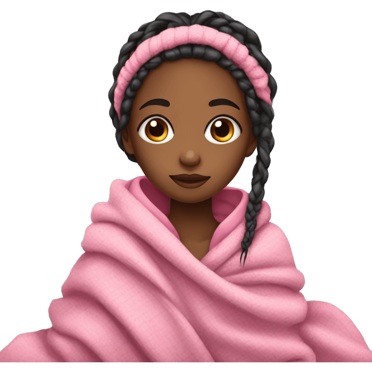 Girl with box braids wrapped in pink blanket going to sleep  emoji