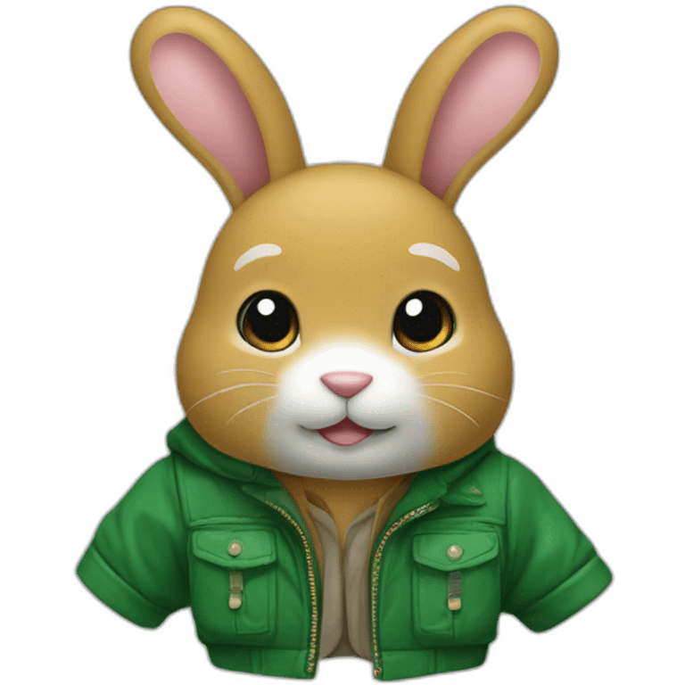 Doudou lapin avec veste verte emoji