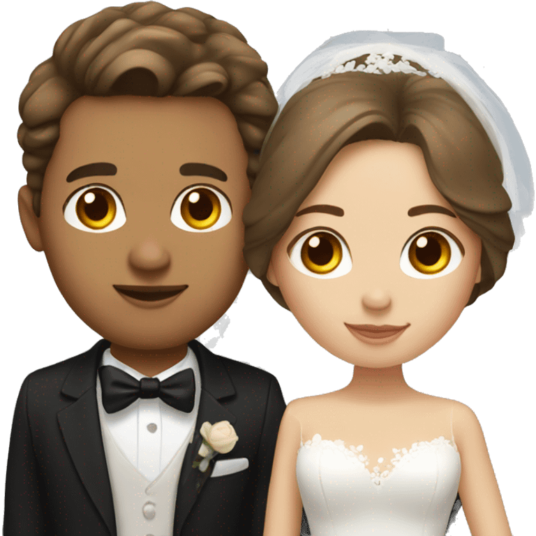 Bride and groom with brown hair, brown eyes, and light skin emoji