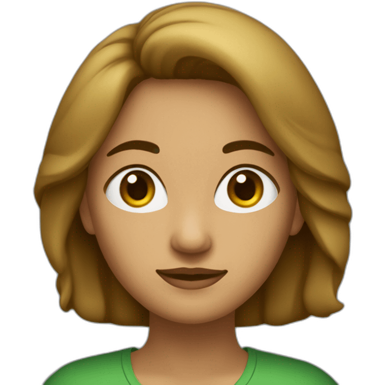 Mujer de 41 años con pelo castaño y ojos verdes emoji