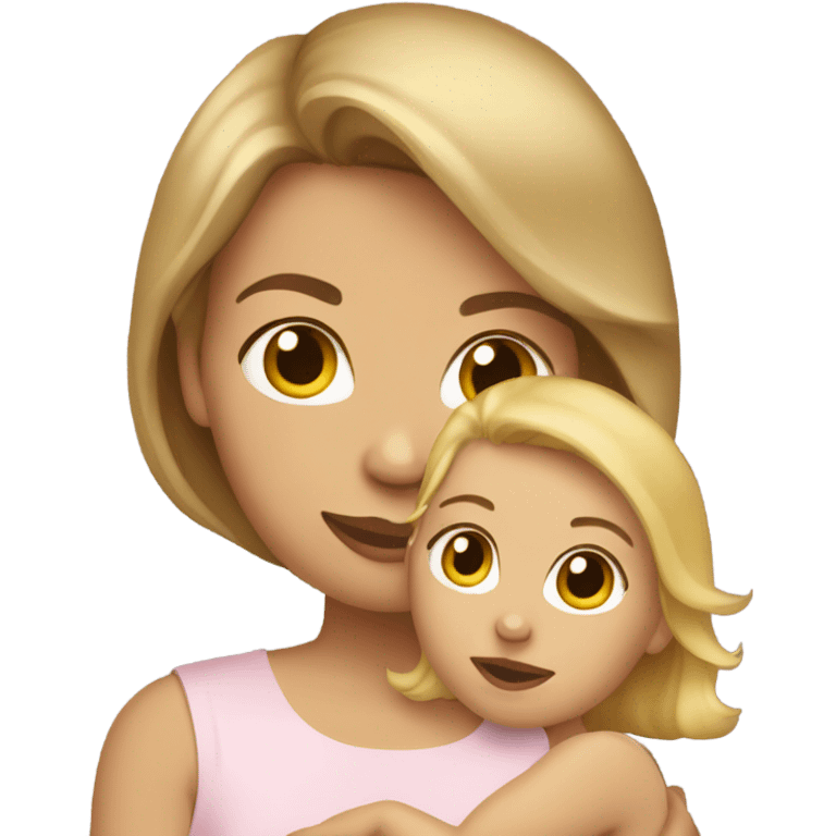 Brown haired women holding a blonde haired baby emoji