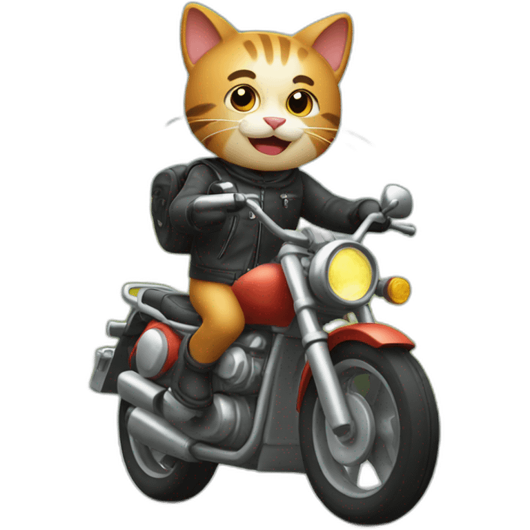 happy cat driving motorbike emoji