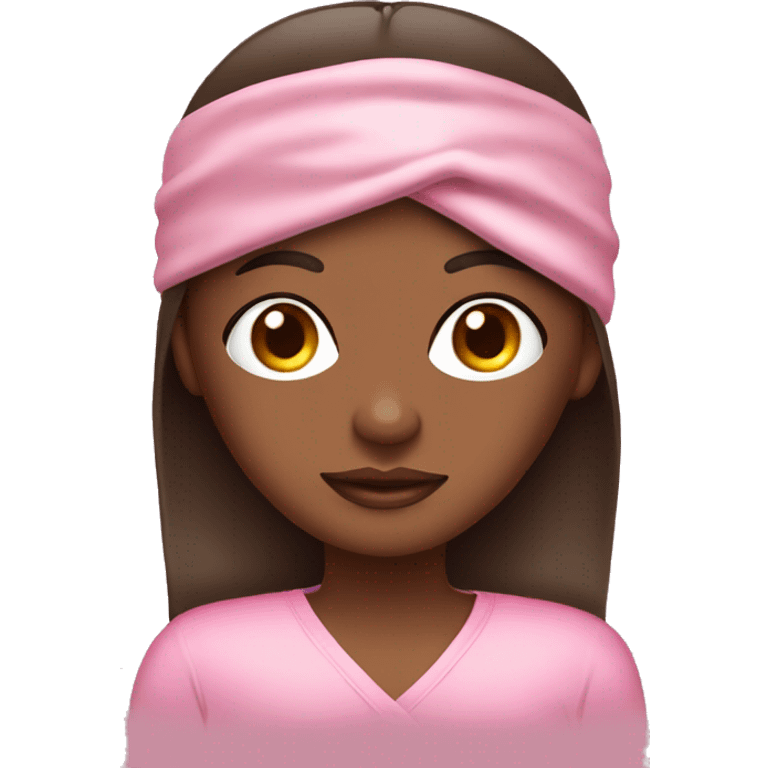 Brown skin girl wearing Pink satin sleep mask emoji