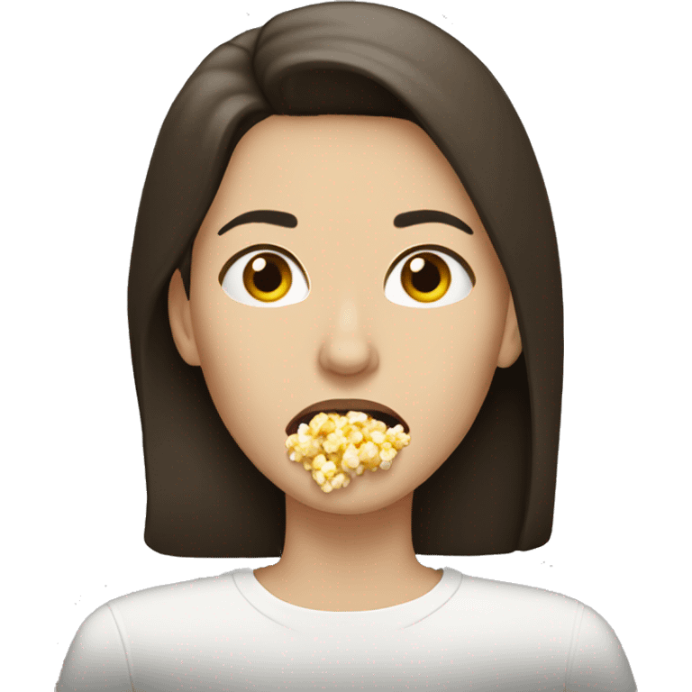 White brunette woman putting popcorn in her mouth emoji