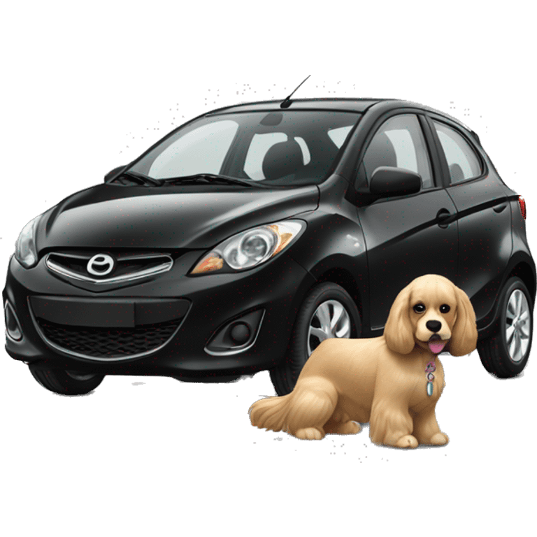 Light Cocker Spaniel driving a Black Mazda 2  emoji