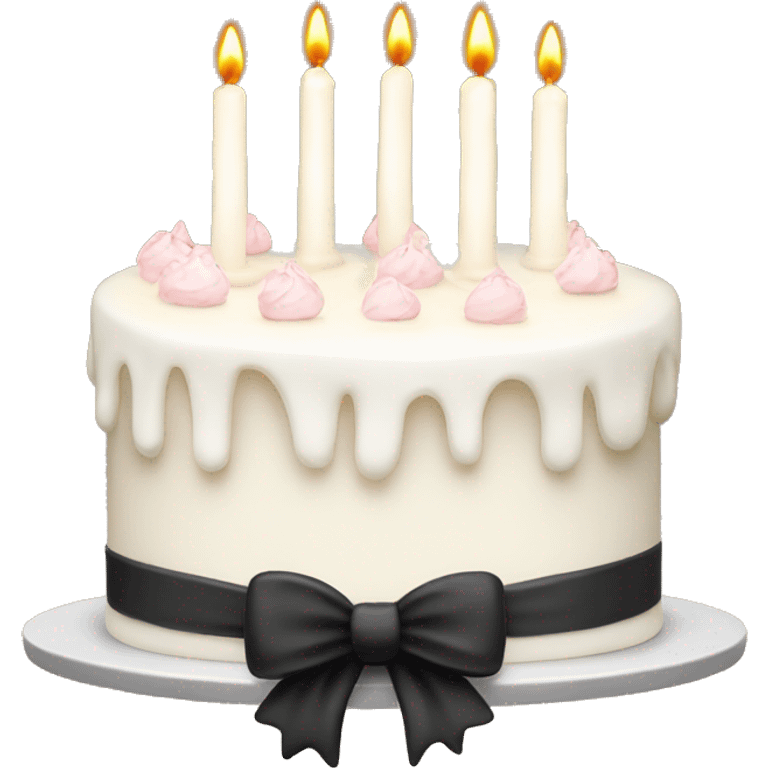 cute white cake with black bows and candles emoji