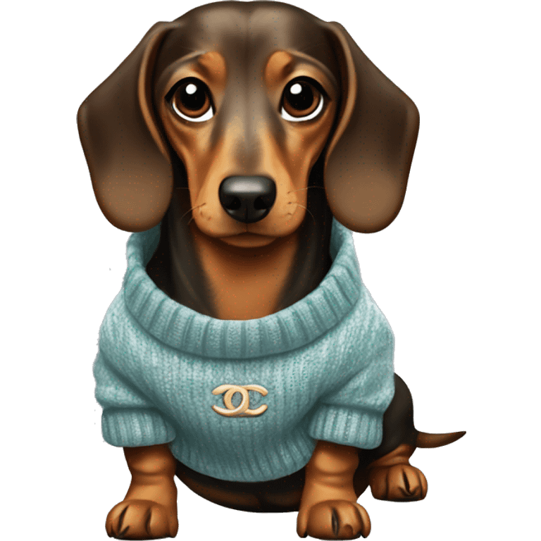 Dachshund wearing Sweater with chanel Logo  emoji