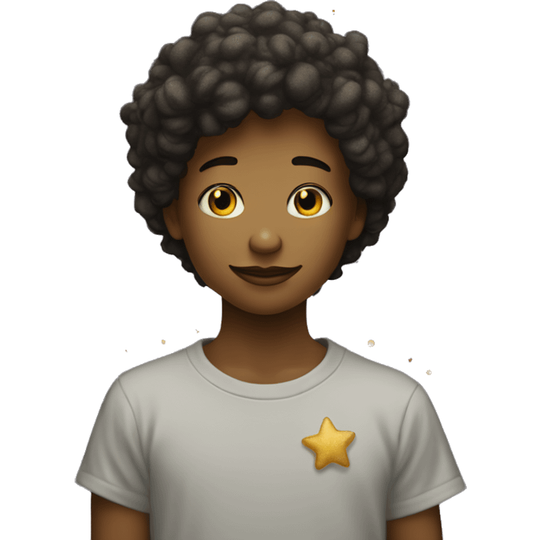 Person wearing t shirt filled with vintage detailed golden stars galaxies celestial emoji