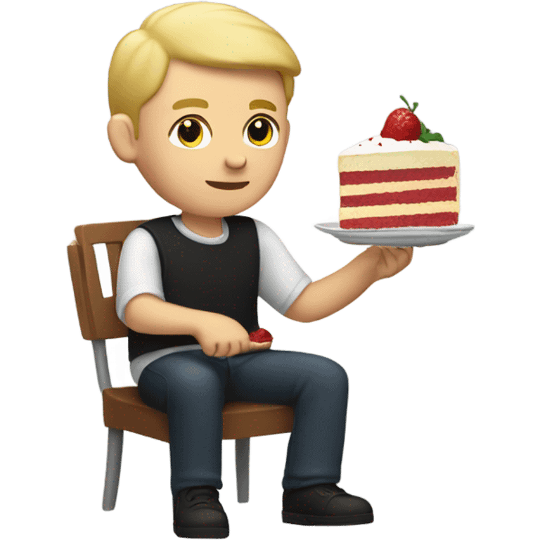 White guy with blonde hair, eating cake emoji