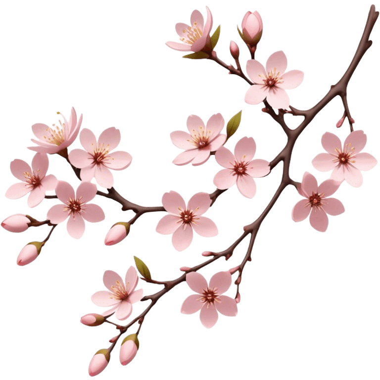 Cinematic Realistic Sakura Flowers on a Branch, depicted as delicate, soft pink blossoms gracefully adorning a slender, gently twisted branch, illuminated by subtle, warm natural light that accentuates their ethereal beauty and transient charm, poetic spring scene emoji