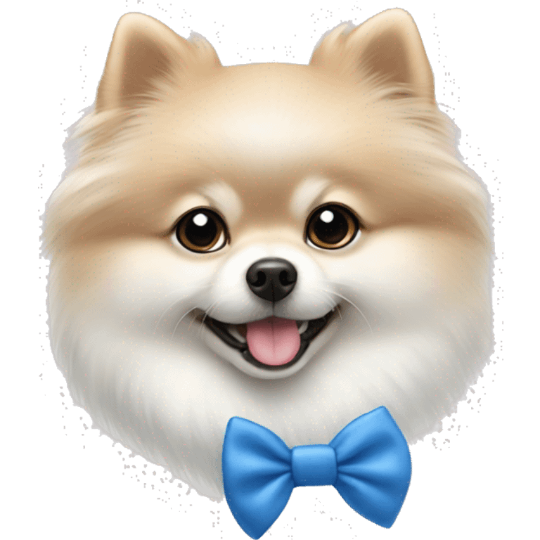 White Pomeranian blue bow collar emoji