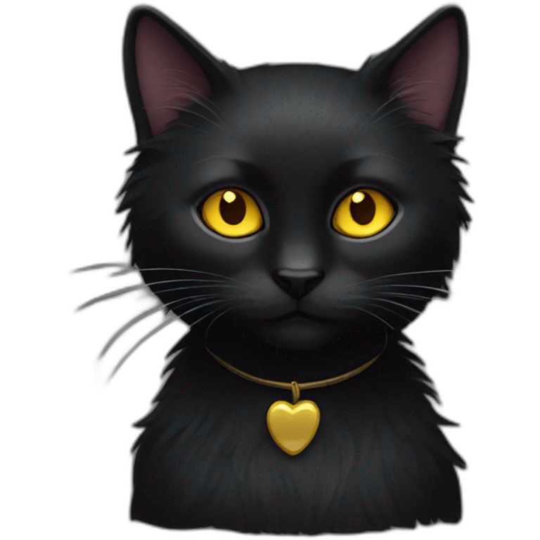 Black cat yellow eyes long furs emoji