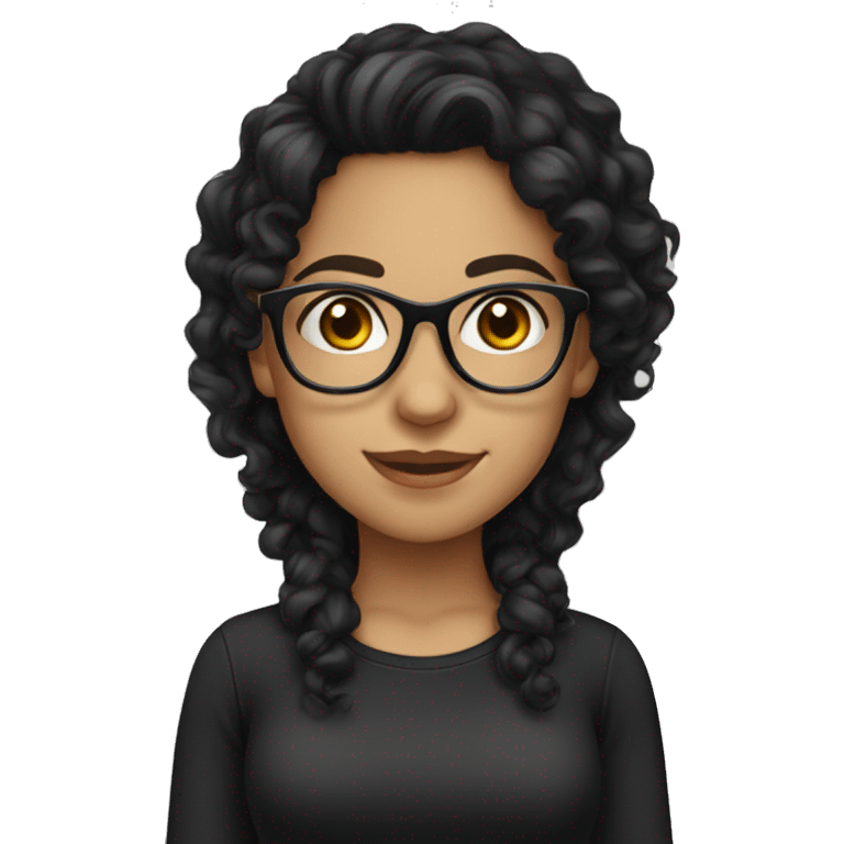 Pretty Hispanic girl with long black curly hair with glasses and black shirt emoji