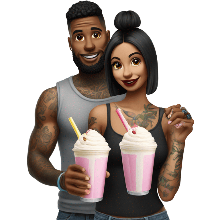 Photo model tattooed couple drinking milkshakes emoji