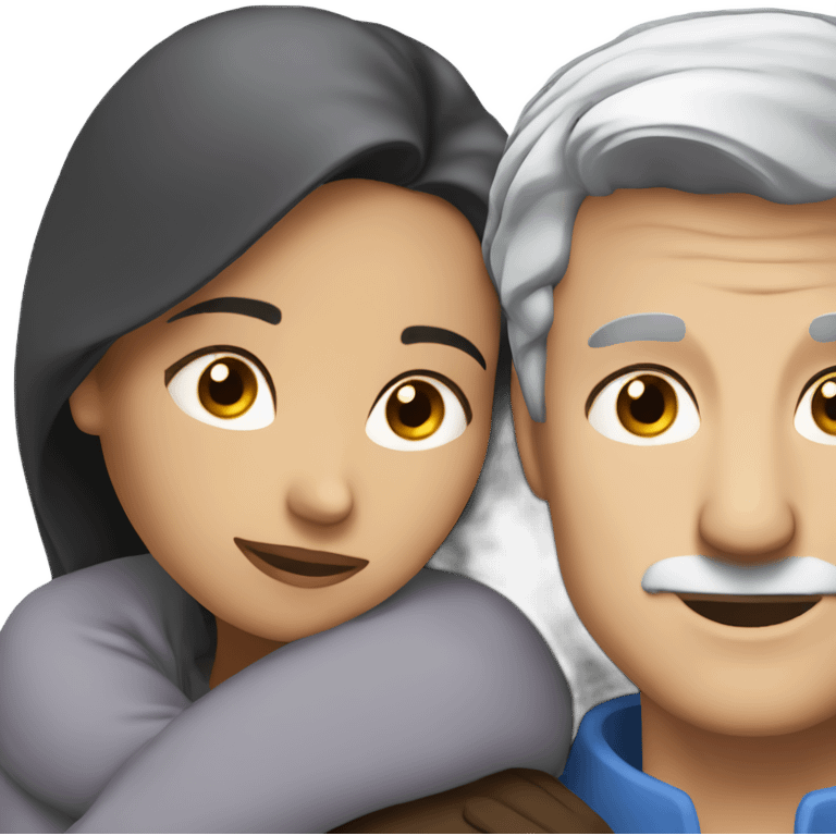 Blue eyes gray haired man hugs dark haired lady emoji