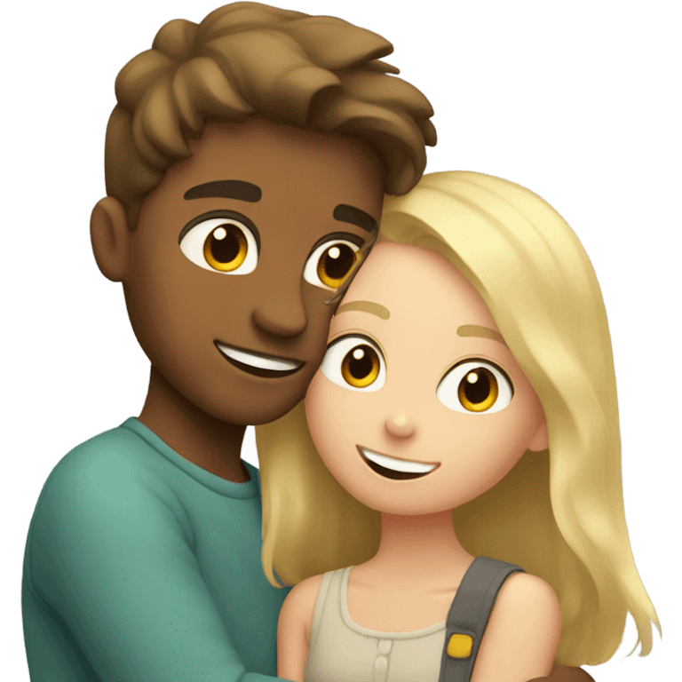 Brown haired boy hugging blonde girls head emoji