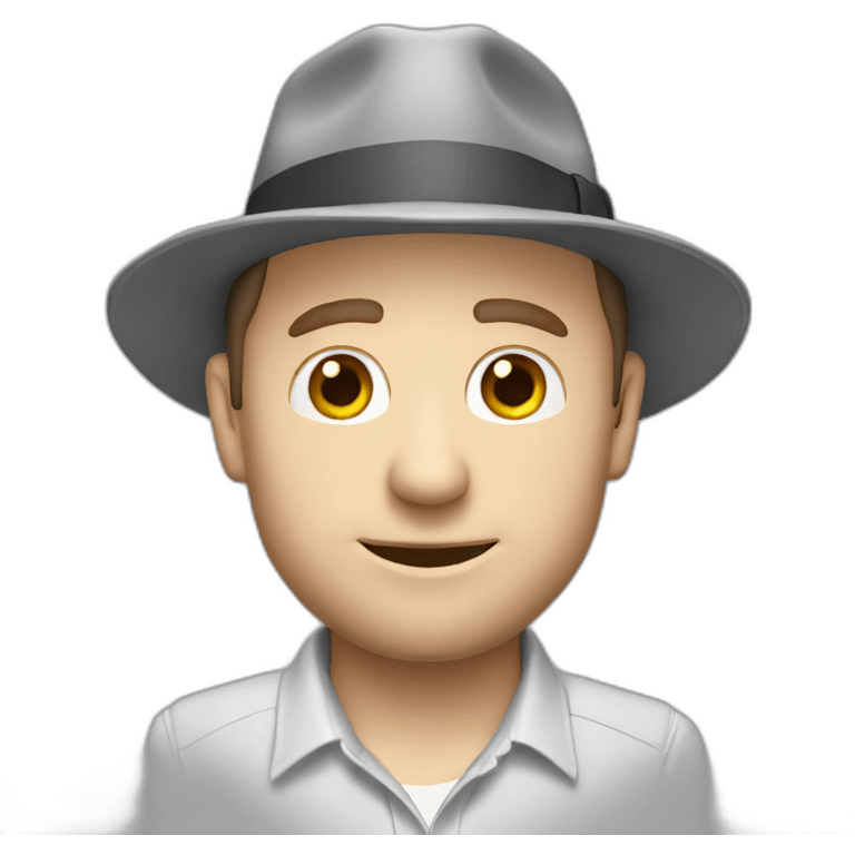 tim robinson wearing a grey fedora with a grey flap on the back white shirt emoji