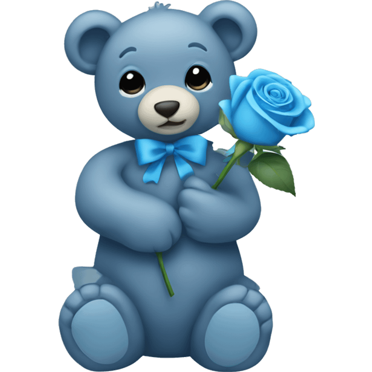 Blue teddy bear holding a light blue rose emoji