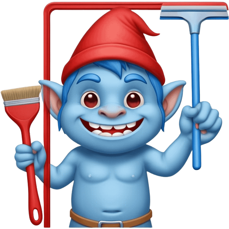 blue Troll cleaning window with red squeegee emoji