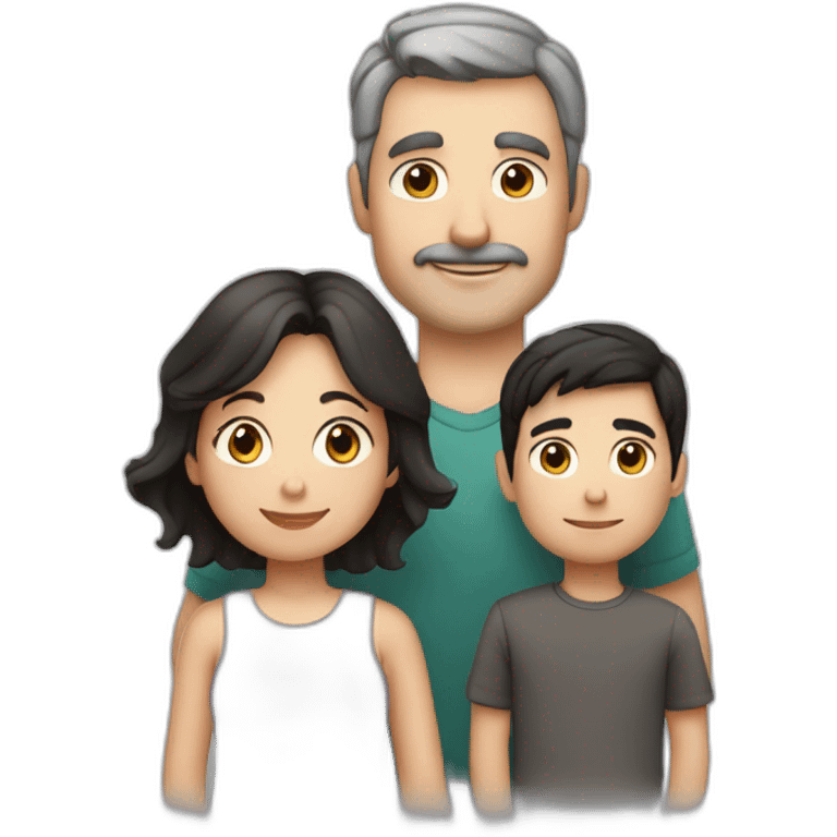 white family of mom with dark hair, dad with dark hair, 1 boy child with dark hair 3 years old and cat Scottish straight dark silver hair emoji