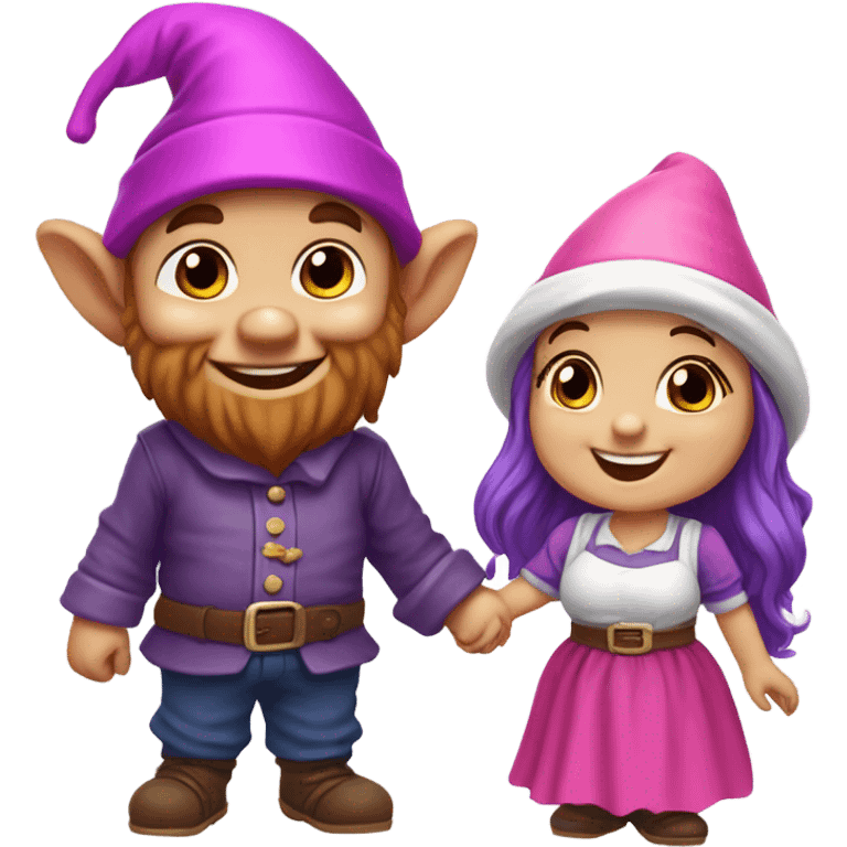 Boy and girl Gnome’s in love pink and purple  emoji