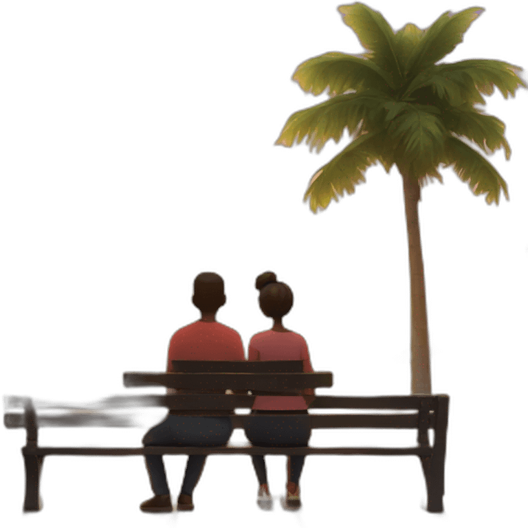 two people sitting in a bench watching the sun set emoji