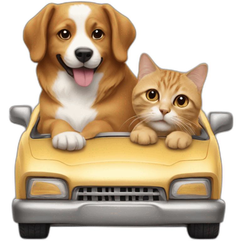 cat ride a dog like a car emoji