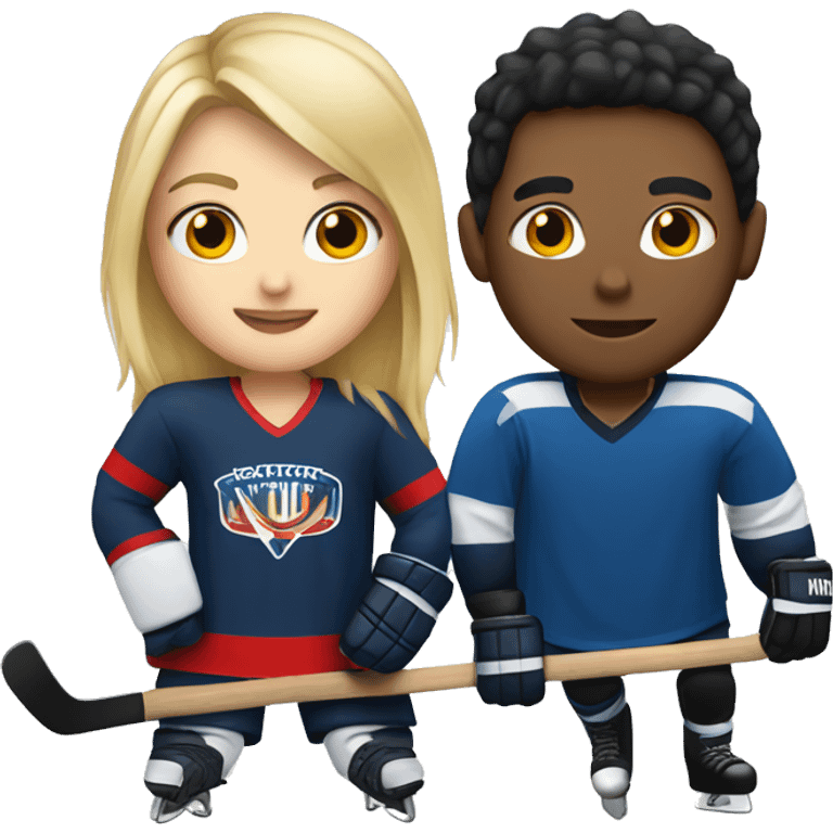 A blonde girl with a brunette hockey player guy emoji