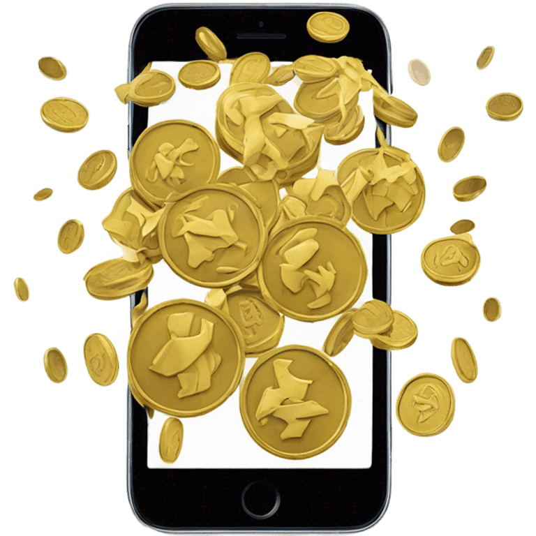 coins fly out of the phone screen emoji