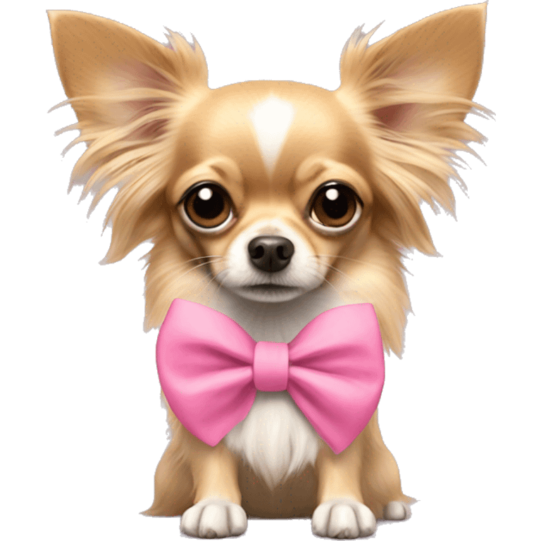 long-haired chihuahua with a pink bow emoji