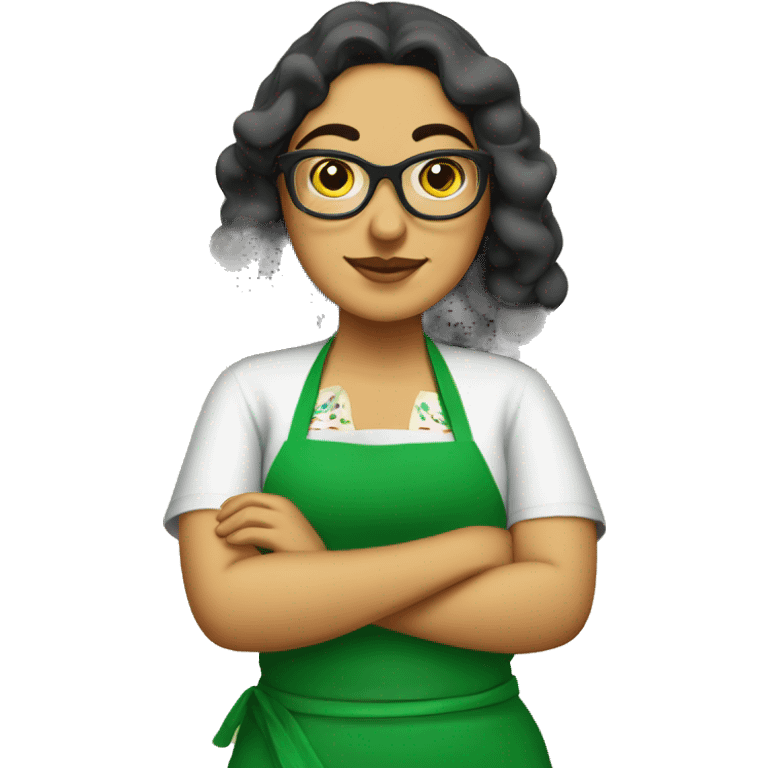 mexican chubby lady green apron  with glasses cooking tacos emoji