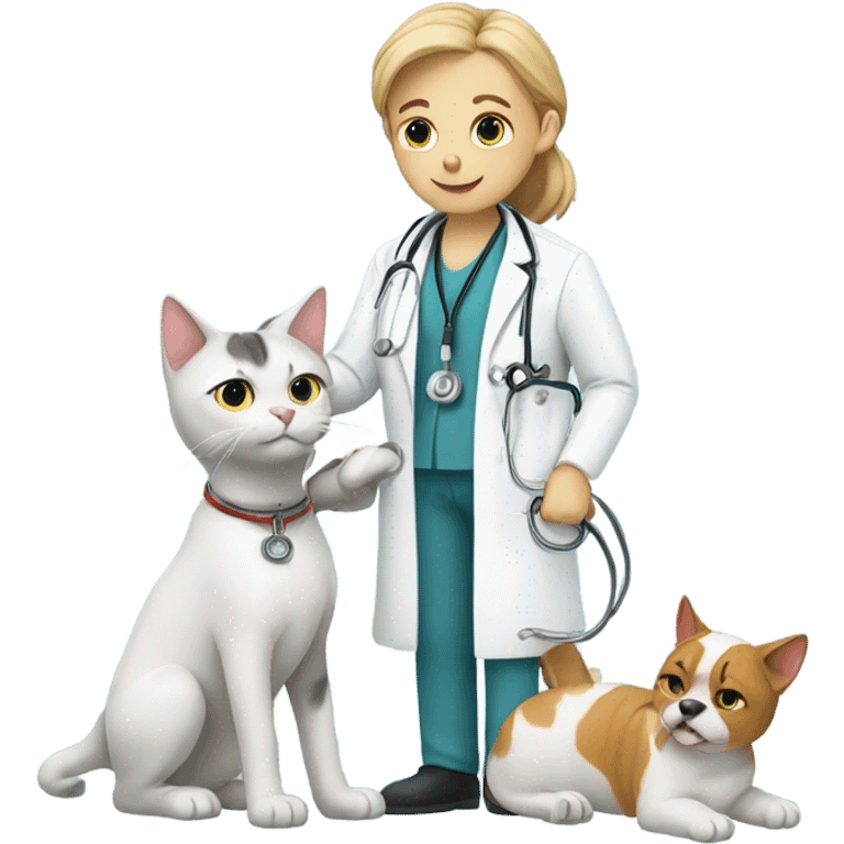 doctor cat treating a dog patient emoji