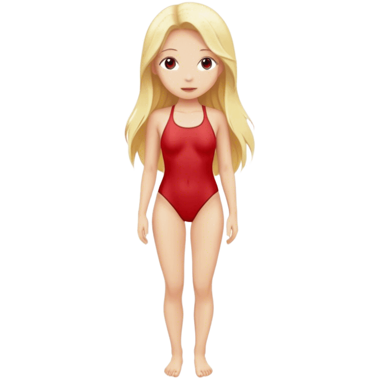 hot woman in red  swimming suit blond skin  long hair full body  emoji