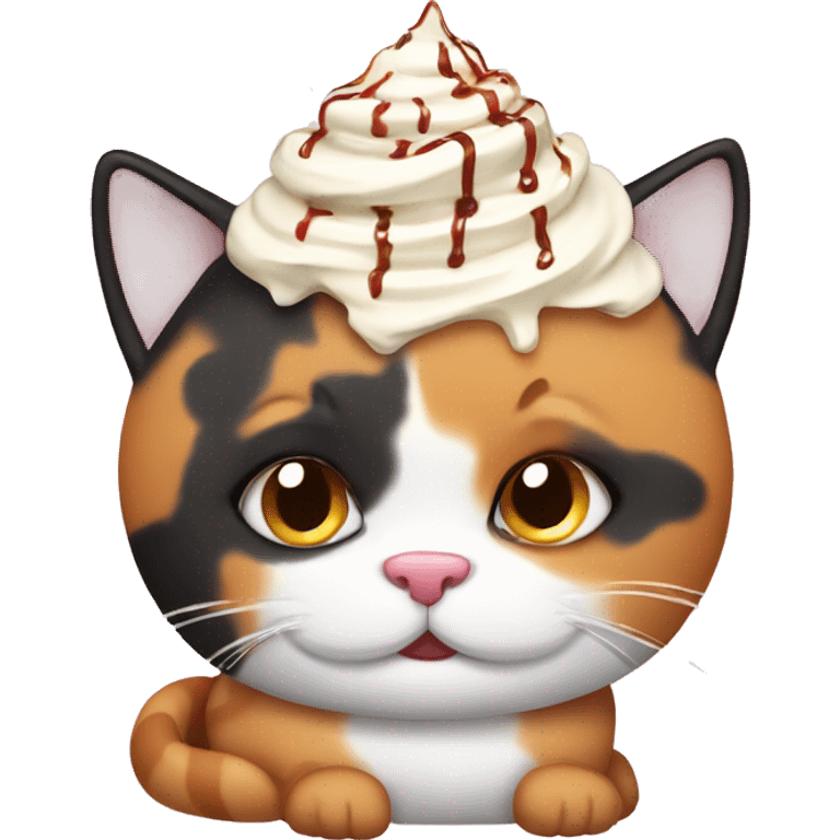 Fat calico cat with sundae emoji