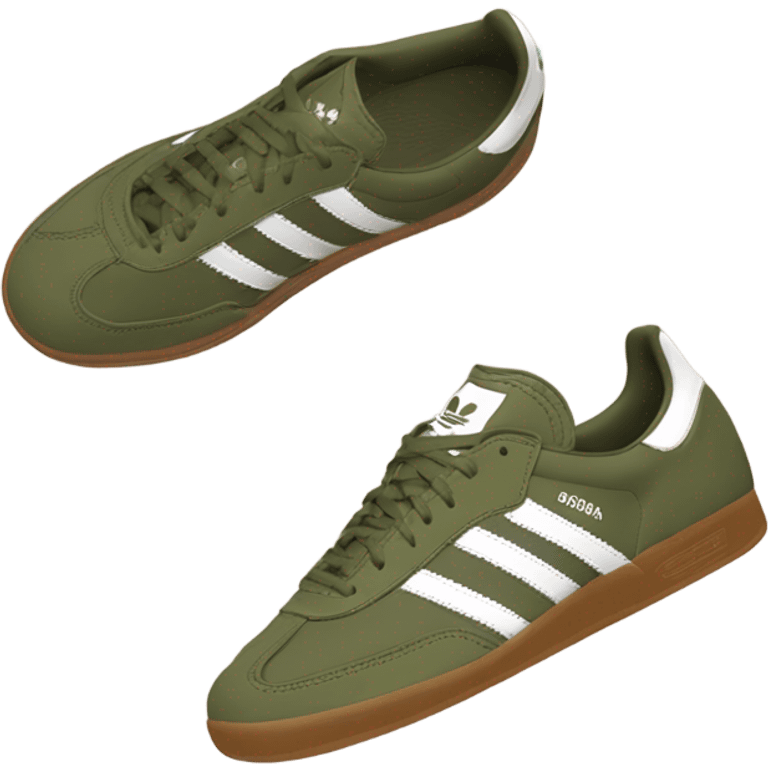 two khaki green adidas samba with a brown flat sole emoji