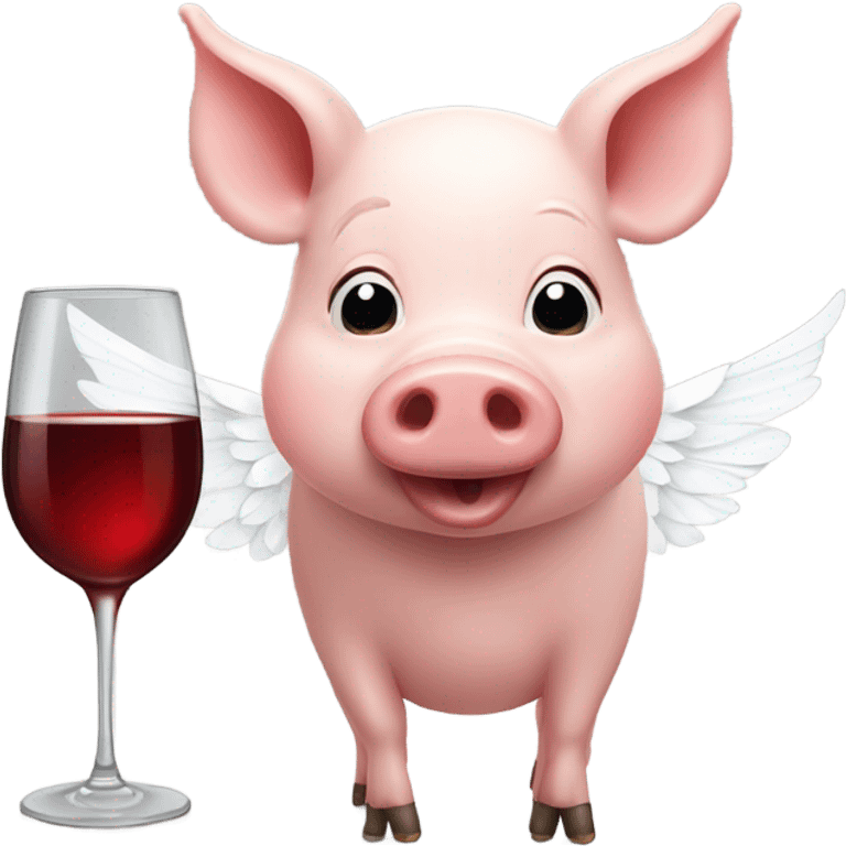 pig with white wings drinking wine emoji