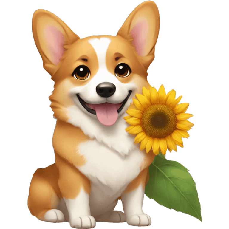 corgi hugs a sunflower emoji