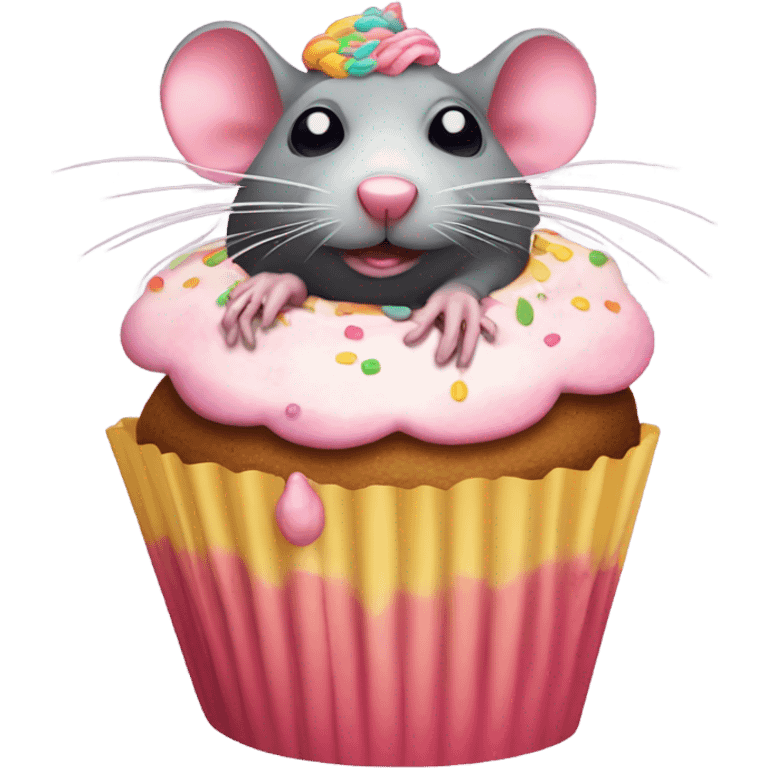 A ugly Rat in a cupcake while eating the cupcake  emoji