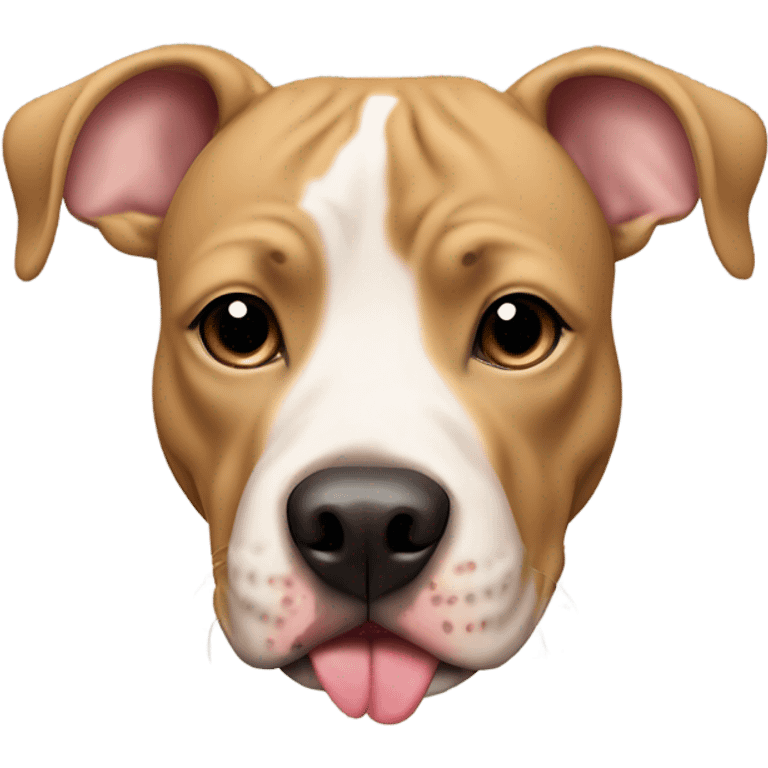 Tan pit bull dog that has the tip of his left ear floppy black nose and pokadot toungue emoji