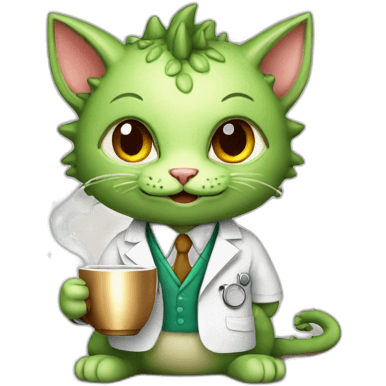 Cat dragon -scientist-with cup tea emoji