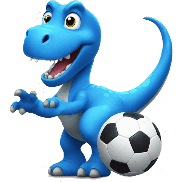 blue dinosaur playing soccer  emoji