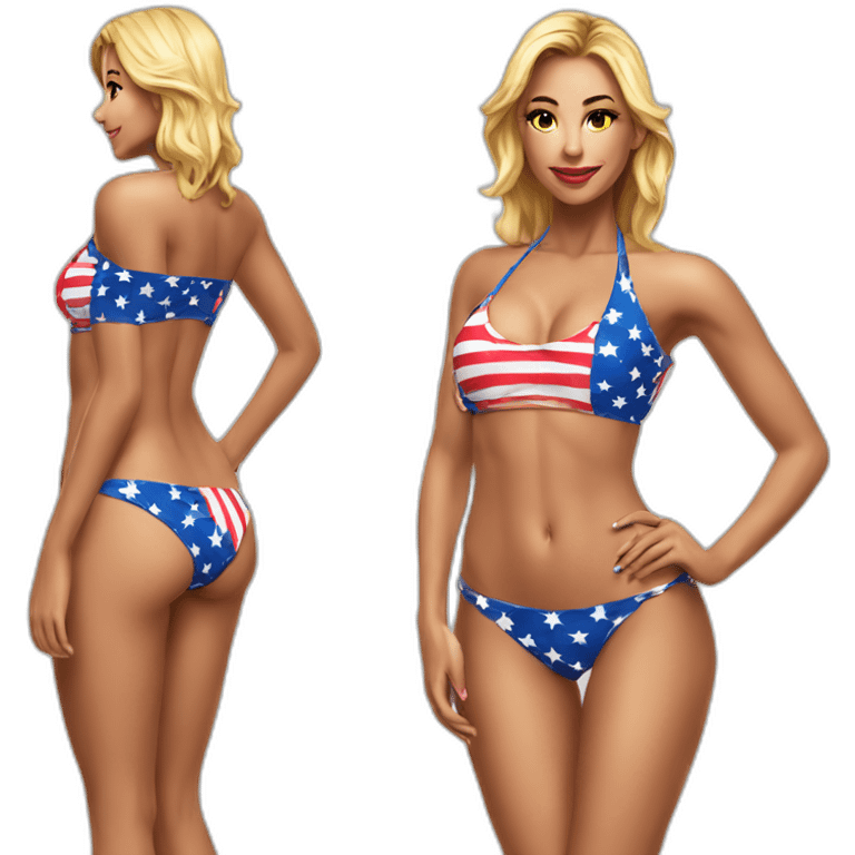 Sexy pose - woman wearing only American flag bikini poster emoji